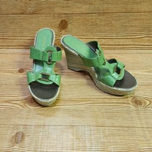 Lower East Side Green Faux Alligator Skin Wedge Heel Sz 10
